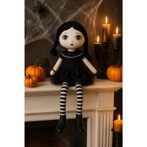 Hallows Eve Halloween 22” Shelf Sitter Doll Wednesday Addams Gothic Decor NWT